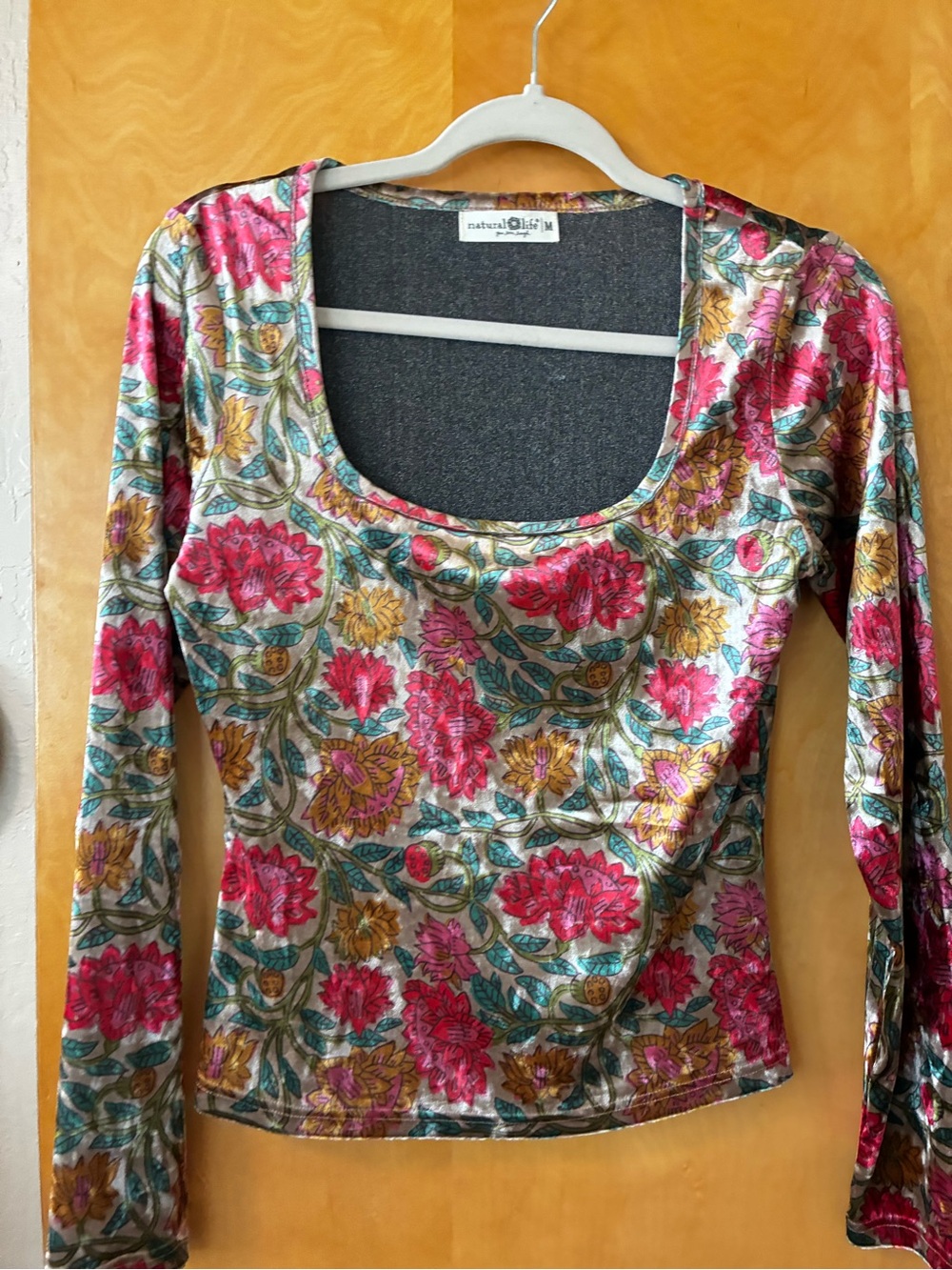 NATURAL LIFE Pink & Gold Floral Long Sleeve Scoop Neck Top